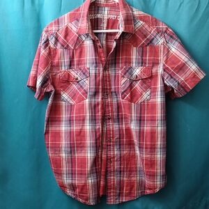 Mossimo Supply Co. Red and Blue Plaid Casual Shirt